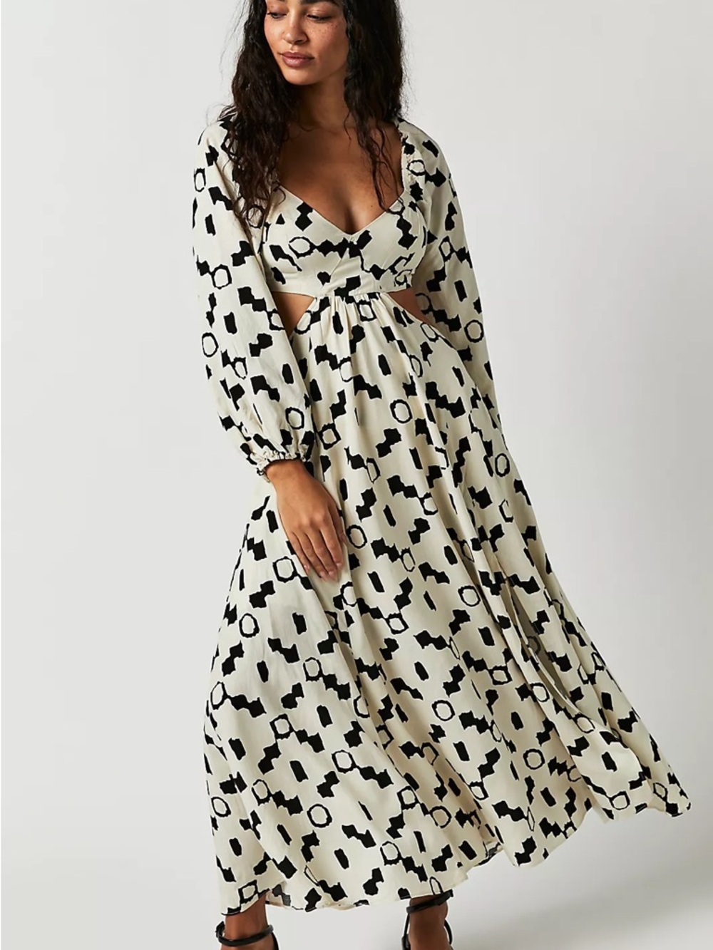 Astr Cutout Maxi Dress in Cream and Black